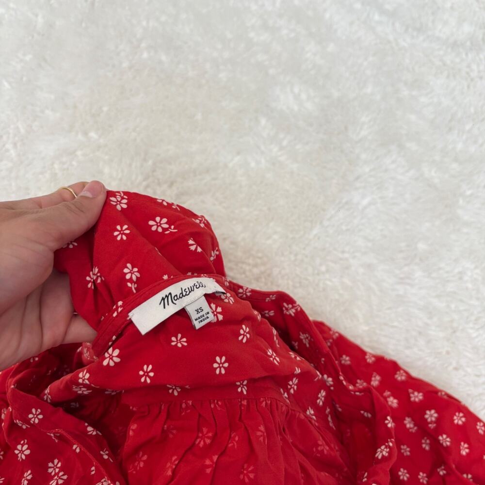 Madewell Womens Red Floral Mini Dress Cottage Prairie Boho XS Preppy Resort - Picture 5 of 6